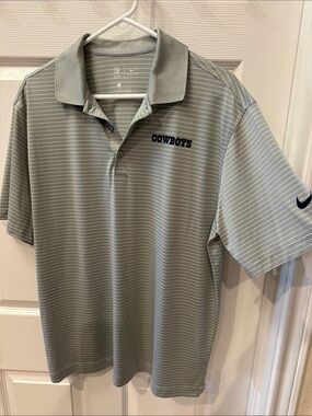Nike NFL Men's Light Grey Striped Dallas Cowboys Dri-Fit Polo